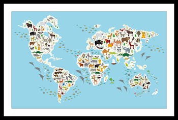 Affiche enfant encadrée atlas animaux du monde