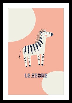 Affiche enfant encadrée zèbre fond rose