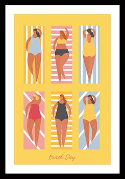 Affiche décorative encadrée bord de mer baigneuses