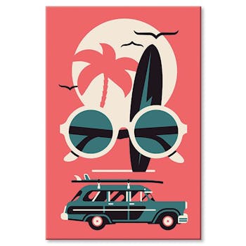 Tableau design vintage fond rouge surf aluminium