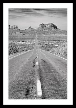 Affiche décorative encadrée route Grand Canyon noir et blanc