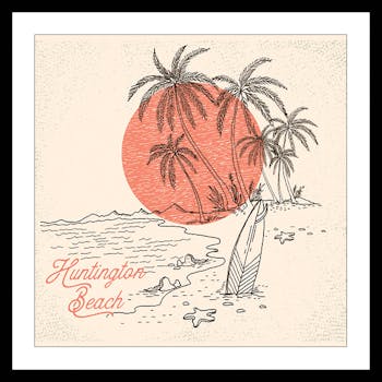 Affiche décorative encadrée vintage Huntington Beach