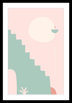 Affiche décorative encadrée graphique escalier fond rose