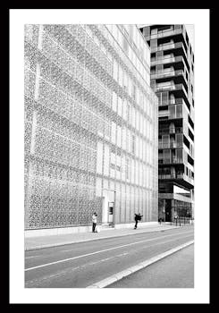 Affiche décorative encadrée buildings noir et blanc