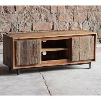 Meuble tv industriel façade bois recyclé brut KOURSK
