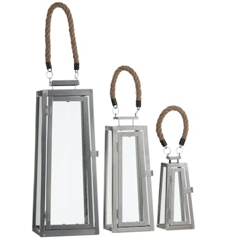 Lanterne forme trapèze gris (lot de 3)