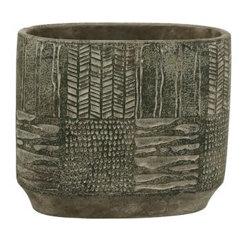 Cache-pot vert ovale en ciment