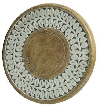 Dessous de plat en bois de manguier feuilles sculptées tons gris vert