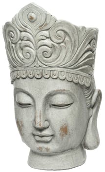 Cache-pot tête de bouddha gris blanchi M1