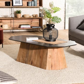 Table basse bois recyclé pin forme octogone CRACOVIE