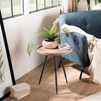 Table d'appoint ronde métal et cannage BILBAO