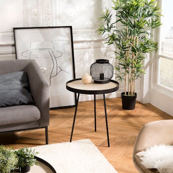 Table d'appoint ronde plateau effet bois clair BANGALORE