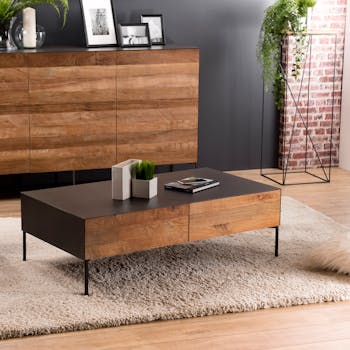 Table basse moderne teck recyclé 2 tiroirs PANAMA