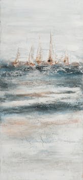 Tableau de bateaux au loin en mer