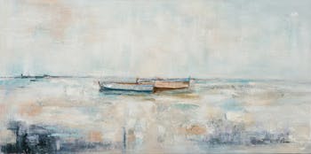 Tableau bord de mer 2 bateaux au loin