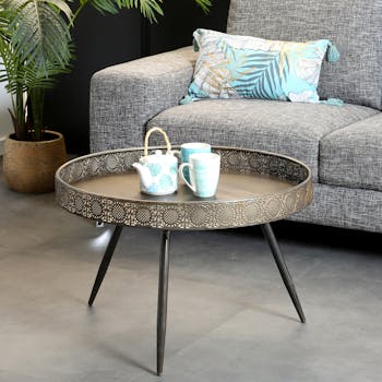 Table basse métal couleur bronze motifs ajourés grand modèle