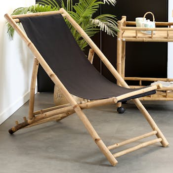 Fauteuil relax bambou tissu noir