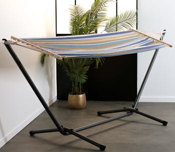 Hamac en coton à rayures bleues et beiges 80x200cm