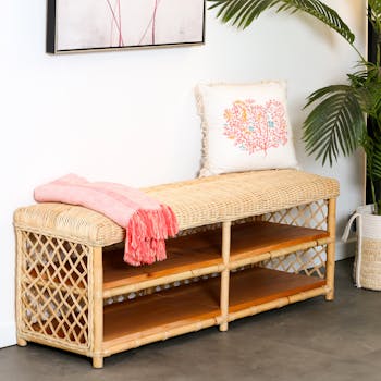Banc de rangement ouvert en rotin
