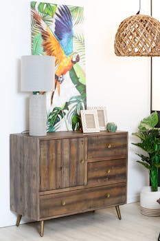 Petit buffet bois recyclé piètement effet laiton vieilli ADÉLAÏDE