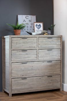 Commode bois recyclé grisé 6 tiroirs SIENNE