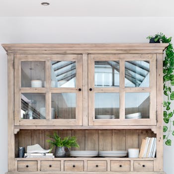 Buffet vitrine bois recyclé clair module haut SALERNE
