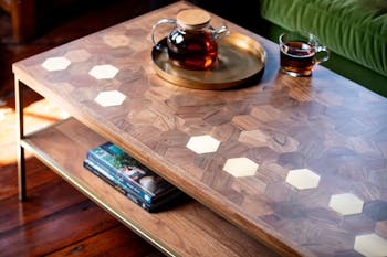 Table basse moderne acacia laiton HOBART