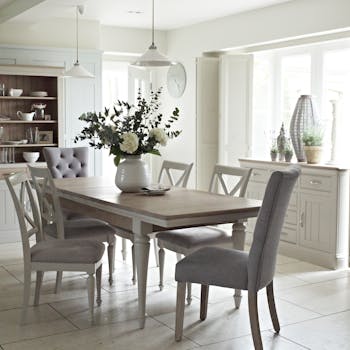 Table blanche extensible chêne et pin 140-190 cm PORTLAND