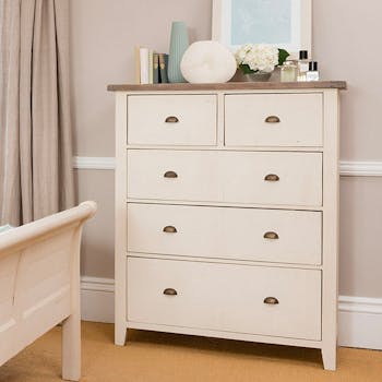 Commode blanche bois recyclé 5 tiroirs BRISTOL