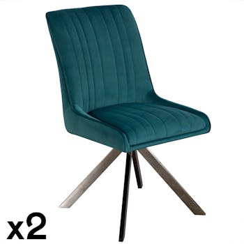 Chaise velours bleu lagon (lot de 2) HUDSON