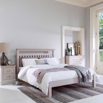 Lit 2 places blanc chêne et pin 180 cm PORTLAND
