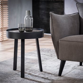 Bout de canapé bois de teck recyclé cerclage métal JAVA