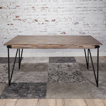 Table à manger bois de teck recyclé piètement épingle 200 cm JAVA