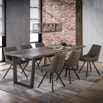 Table à manger contemporaine manguier grisé pieds métal 230 cm LUCKNOW