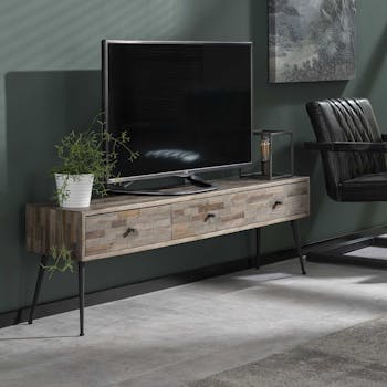 Meuble TV avec rangement bois de teck recyclé JAVA