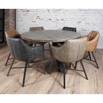 Table à manger ronde manguier massif gris D140 cm LUCKNOW