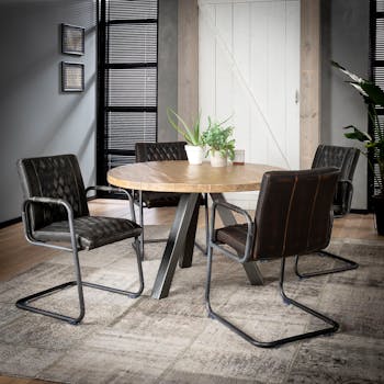 Table à manger ronde manguier massif blanchi D140 cm LUCKNOW