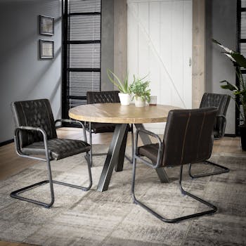 Table à manger ronde manguier massif blanchi D140 cm LUCKNOW