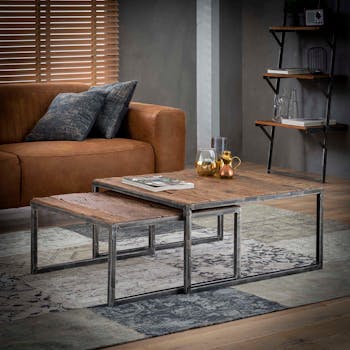 Table de salon gigogne bois recyclé carrée GM (2 pièces) OMSK
