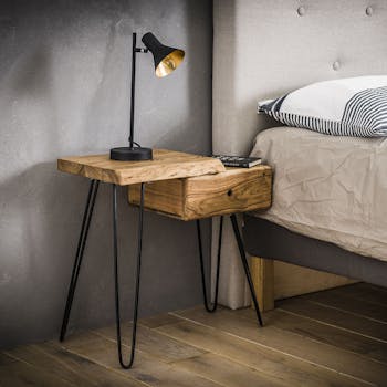 Table de chevet bois métal (côté gauche) MELBOURNE