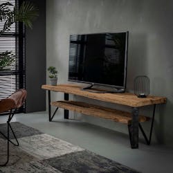 Banc TV bois brut recyclé 2 niveaux OMSK