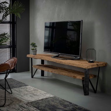 Banc TV bois brut recyclé 2 niveaux OMSK