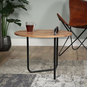 Table d'appoint ronde bois d'acacia métal TRIBECA