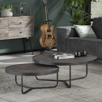 Table basse gigogne bois brun vintage (2 pièces) TRIBECA