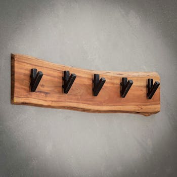 Portemanteau mural bois massif 5 crochets TRIBECA