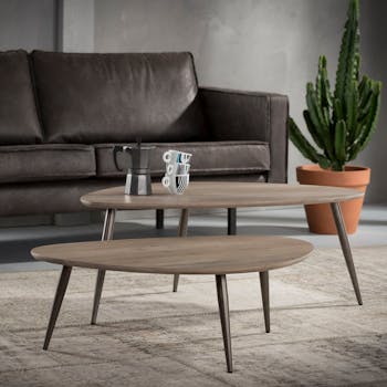 Table de salon forme galet effet chêne grisé (2 pièces) HELSINKI