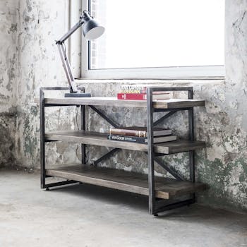 Console industrielle bois gris 3 niveaux ROADIES