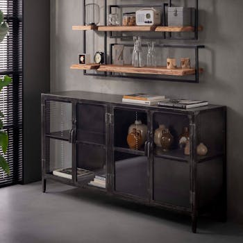 Buffet industriel métal verre ROADIES