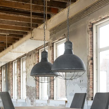 Suspension grillage industrielle 2 lampes effet béton RALF