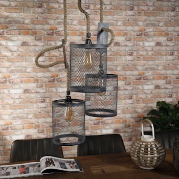 Suspension industrielle grappe effet maille 3 lampes TRIBECA